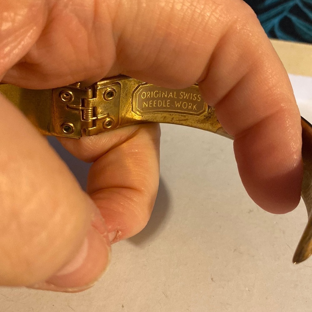Swiss Clamper Bangle Bracelet, Swiss Needlework,vintage, Embroidery, Cottagecore - Picture 5 of 12